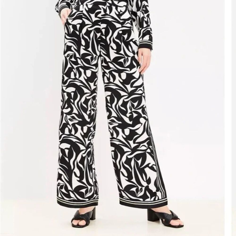 LOFT Fluid Black & White Swirl Lightweight Pull On High Rise Casual Pants Small